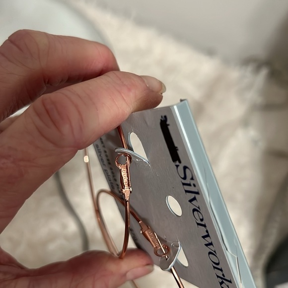 Silverworks 3” 24kt Rose Gold Plated Hoop Earrings NWT - Picture 5 of 5